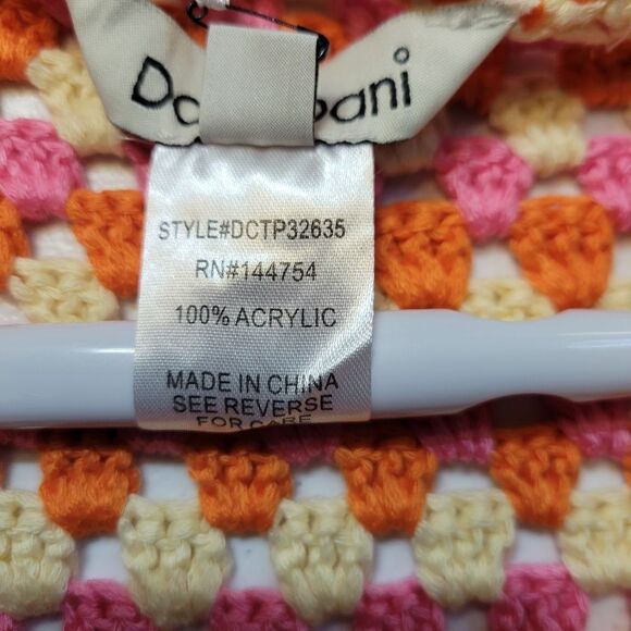 Davi & Dani Multicolor Orange Pink Crochet Halter Layered Wrap Tie Waist Dress - Picture 10 of 13